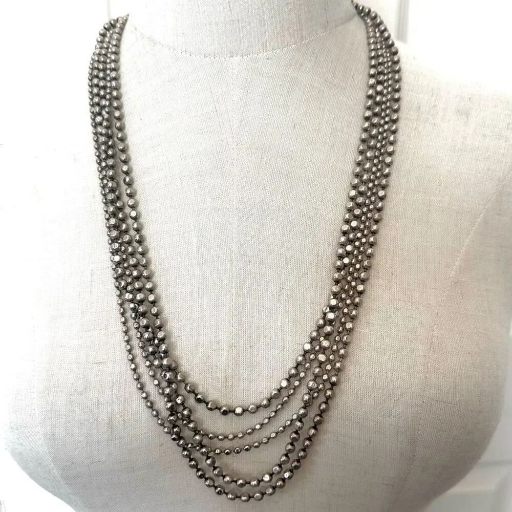 Silver tone ball chain multi strand vintage necklace